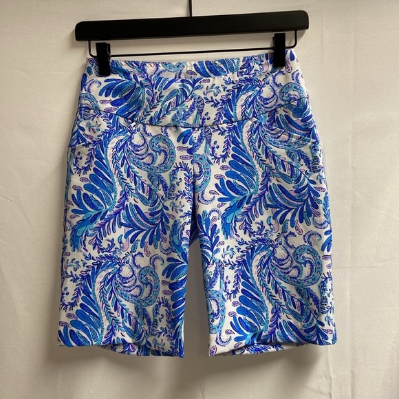 Lilly Pulitzer Luxletic Reid Shorts in Bird is the Word Blue/White/Pink Size 00 - Picture 1 of 5